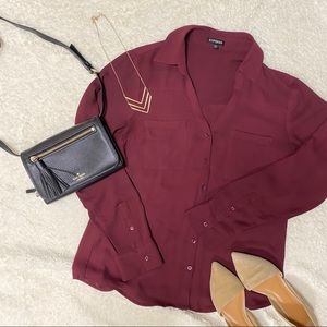 Express Long Sleeve Portofino Top Wine Small